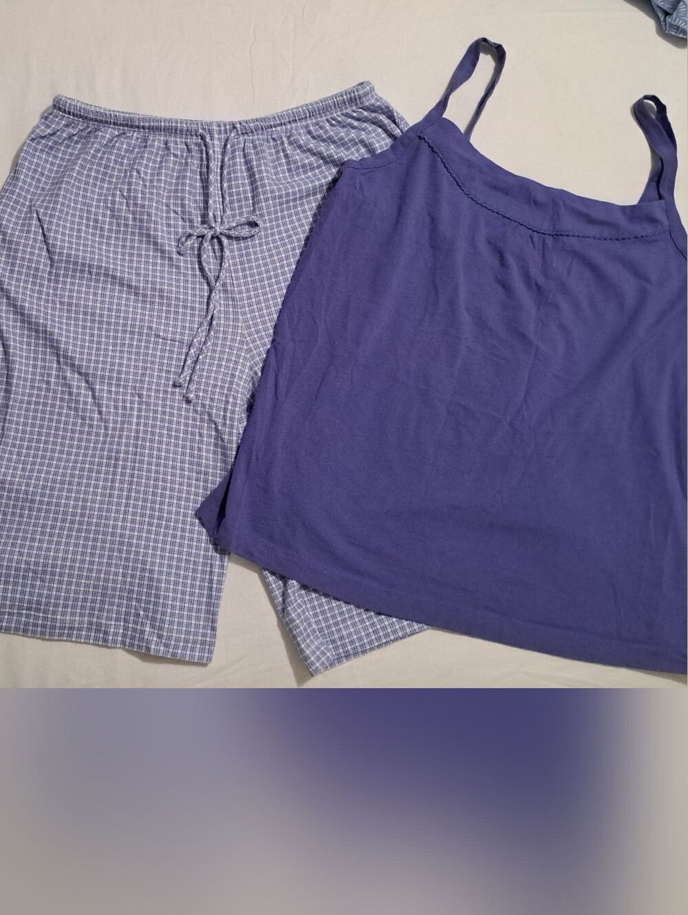Karen Neuburger Indigo Sleep Tank with Checked Shorts